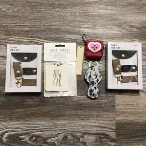Rae Dunn Air Freshners, Cord Tie Set, AirPod Case, Lip Balm Keychain Holder NWT